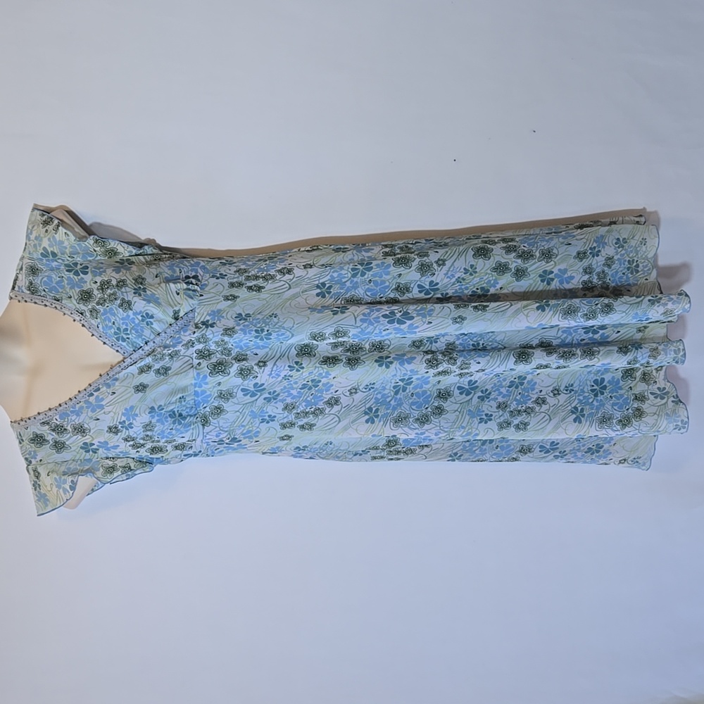 Vintage Floral‎ Babydoll Midi Dress Size 12 Whimsical Fairy Y2K Crochet Trim